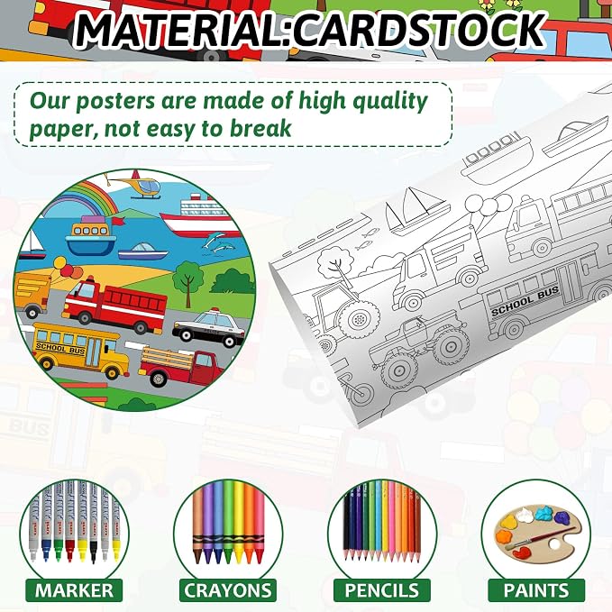 ZOIIWA Transportation Coloring Poster for Kids Giant Coloring Poster Large Traffic Car Coloring Tablecloth Jumbo Coloring Books for kids Classroom Home Birthday Party Supplies Favor 31.4 x 43.3 Inch