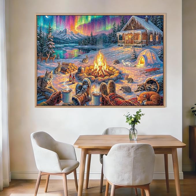 Aurora Winter Cabin Puzzles for Adults 1000 Pieces,Impossible Hard Challenging Jigsaw Puzzles for Adults,Puzzle with Letters on Back Games,Peaceful Snowy Escape Wall Art Decor,Gifts for Boys Girls