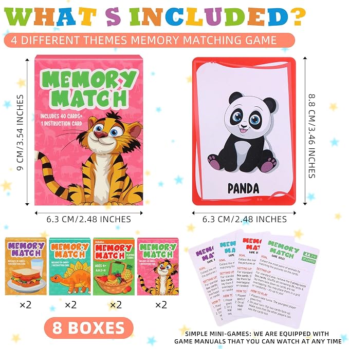 Zubebe 8 Sets Memory Matching Game for Kids Memory Match Fun Matching Game Educational Toys for Family Night, Party Favors, Classroom Prizes (Style 1)