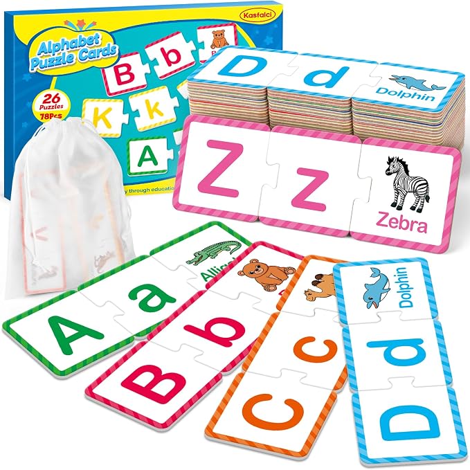 Kasfalci Alphabet Puzzle Flash Cards, 78 PCS ABC Flashcards for Kids, Alphabet Learning Toys for Toddlers, Matching Letter Game Gifts, Preschool Kindergarten Activities Classroom Must Haves