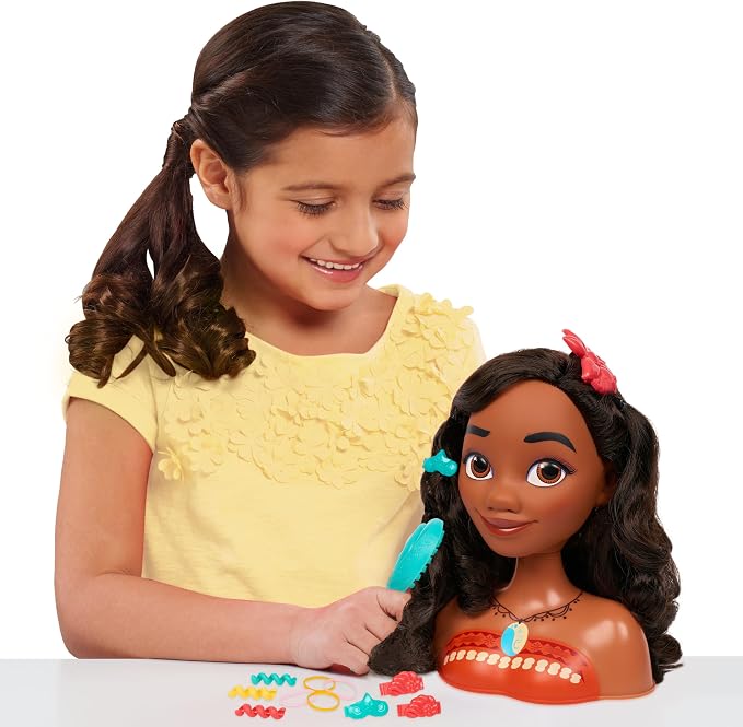 Disney Princess Moana Styling Head with Accessories, 14-pieces, Black Hair, Brown Eyes, Kids Toys for Ages 3 Up by Just Play