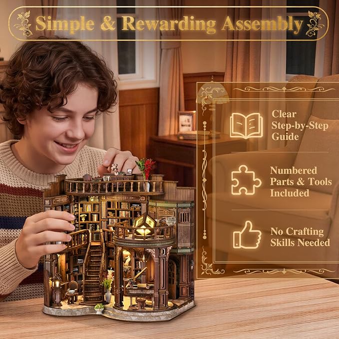 DIY Miniature House Kit for Adults, Tiny Dollhouse Book Nook Kit Bookshelf Crafts Decor, 3D Wooden Puzzle, Gifts for Family Friends Adults Teens, Dream Book Loft