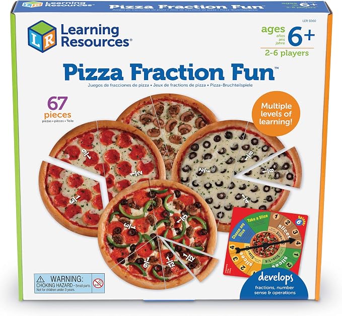 Learning Resources Pizza Fraction Fun Game, 13 Fraction Pizzas, 67 Piece Game, Ages 6+