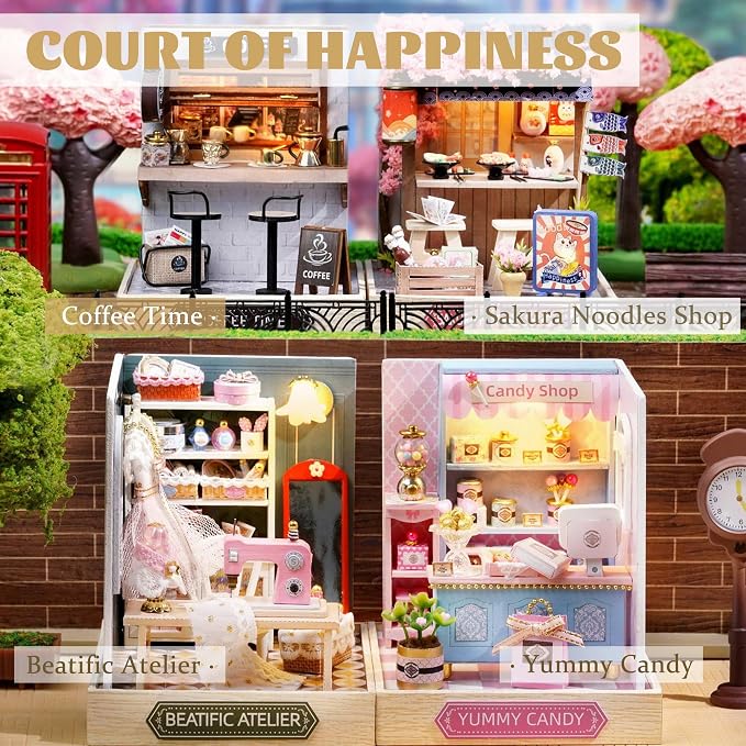 Kisoy Dollhouse Miniature with Furniture Kit, DIY 3D Wooden DIY House Kit with Dust Cover,Handmade Tiny House Toys for Teens Adults Gift (Coffee Time)