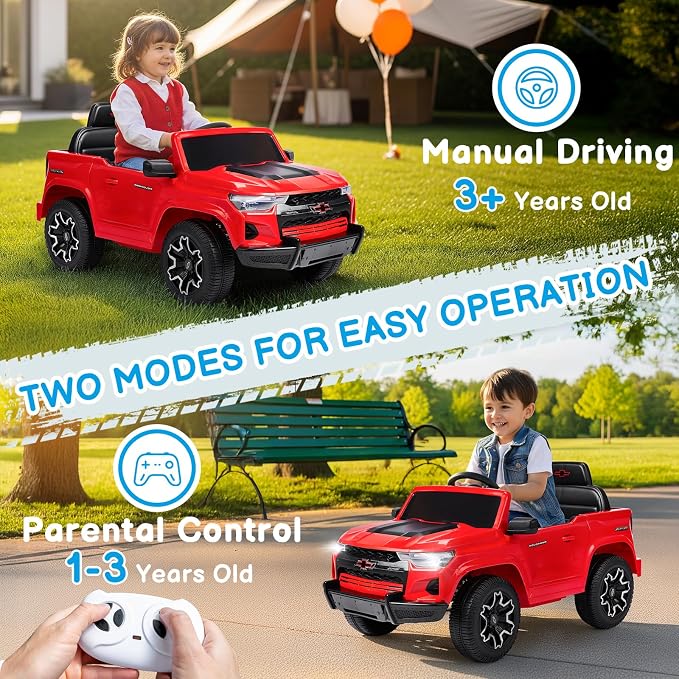Winado Licensed Chevrolet Colorado Electric Car for Kids, 12V Ride on Toys for Toddlers with Remote Control, Battery Powered Electric Car Ride On Vehicle w/Bluetooth, Soft Start, LED Lights - Red