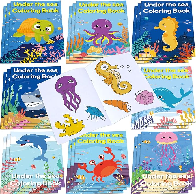 Faccito 24 Pcs Ocean Animals Coloring Books Bulk Under the Sea Mini Coloring Book Party Favors Drawing Book Ocean Fish Mermaid Birthday Party Goodie Bag Gift Classroom Activity Supply
