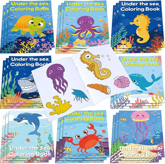 Faccito 24 Pcs Ocean Animals Coloring Books Bulk Under the Sea Mini Coloring Book Party Favors Drawing Book Ocean Fish Mermaid Birthday Party Goodie Bag Gift Classroom Activity Supply