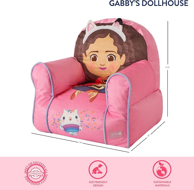 Idea Nuova Gabby's Dollhouse Themed Soft and Comfortable Bean Bag Sofa Chair for Kids