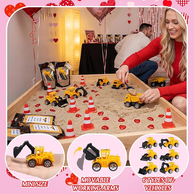 Jenaai 12 Set Construction Party Favors Truck Vehicle Set with Sand Greeting Cards Mini Cars Truck Tractor Forklift for Back to School Gifts Birthday Party Supplies Rewards Goodie Bag Stuffer