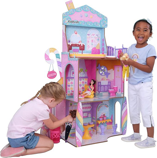 KidKraft 20242 Wooden Doll House Candy Castle Toy Set with Unicorn Llama Figure and Ice Cone Lift for Dolls, Toy for Children from 3 Years