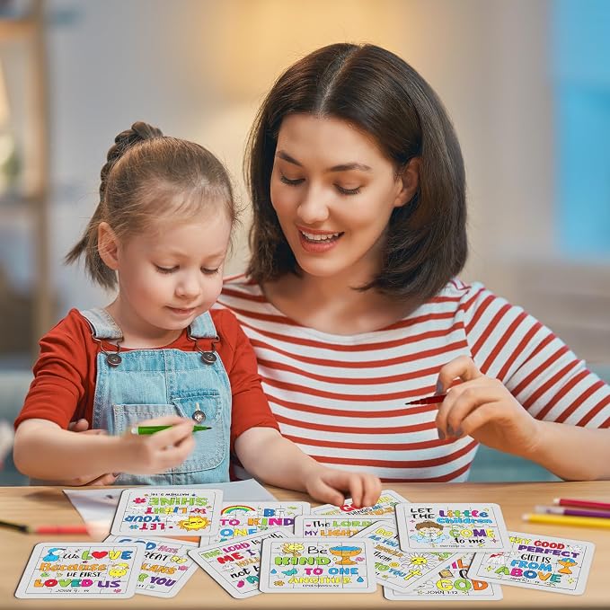 Cinrobiye 24 PCS Bible Coloring Jigsaw Puzzle Craft Kit for Kids, DIY Christian Inspirational Puzzle Set Bulk, Religious Sunday School VBS Church Crafts, Party Favors, Classroom Activities