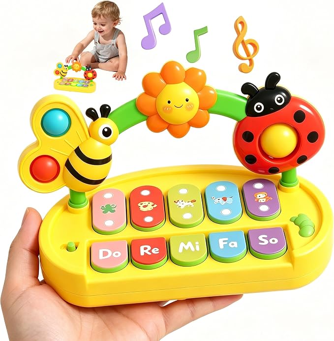Musical Piano Keyboard Toy with Light-Up Keys for Toddlers 1-3 | Interactive Early Learning Educational Baby Toy, Sensory STEM Portable Travel Gift for Boys Girls Yellow
