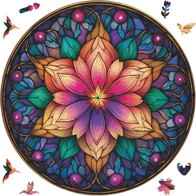 Ixfyloop Wooden Puzzles for Adults Wooden Puzzles, Mandala Puzzle Wood Jigsaw Puzzles Unique Shape, Mandala Game Wooden Puzzles for Adults Birthday Gift, 500 Pieces,16.5x16.5 inch