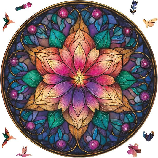 Ixfyloop Wooden Puzzles for Adults Wooden Puzzles, Mandala Puzzle Wood Jigsaw Puzzles Unique Shape, Mandala Game Wooden Puzzles for Adults Birthday Gift, 500 Pieces,16.5x16.5 inch
