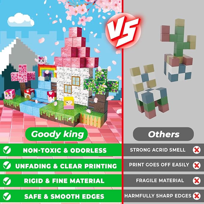 Goody King Magnetic Blocks|100PCS Magnetic Building Cubes,Unicorn Magnet Cubes for Kids Age 3 4 5 6 7 8 9 10, STEM Montessori Stacking Toy, Sensory Tiles Building Birthday Easter Gifts