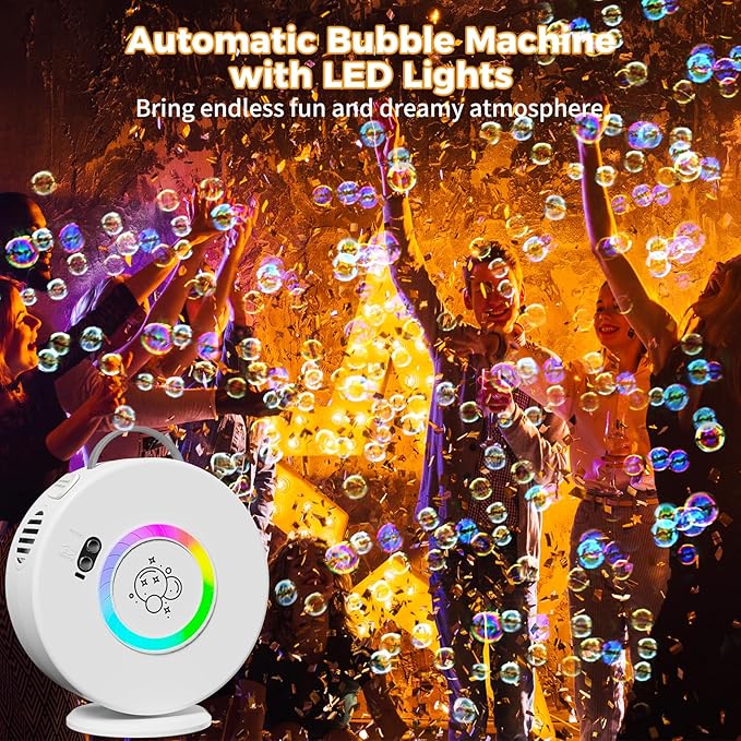 Bubble Machine Automatic LED Lights Bubble Blower for Kids Portable Bubble Maker Auto Rotating 90°/360° Outdoor Toy for Easter and Birthday Gift Party Wedding (Led White)