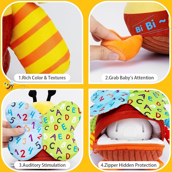 Baby Toys 12-18 Months, Musical Crawling Bouncing Dancing Bee Baby Plush Toy for 1 Year Old Baby Girls Boys, Rechargeable Interactive Baby Sensory Toddler Toys 6-12 Months, 50 Songs & Voice Recorder