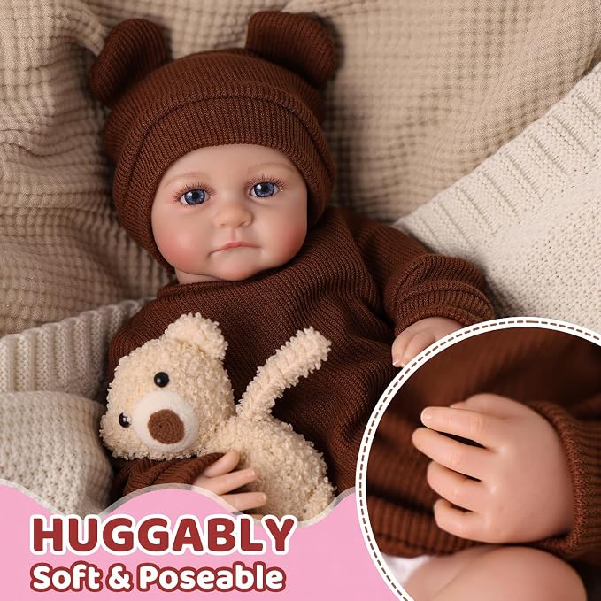 BABESIDE Lifelike Reborn Baby Dolls Boy - 17-Inch Baby Soft Body Realistic-Newborn Baby Doll Silicone Full Body Vinyl Real Life Baby Dolls with Toy Accessories for Kids Age 3+