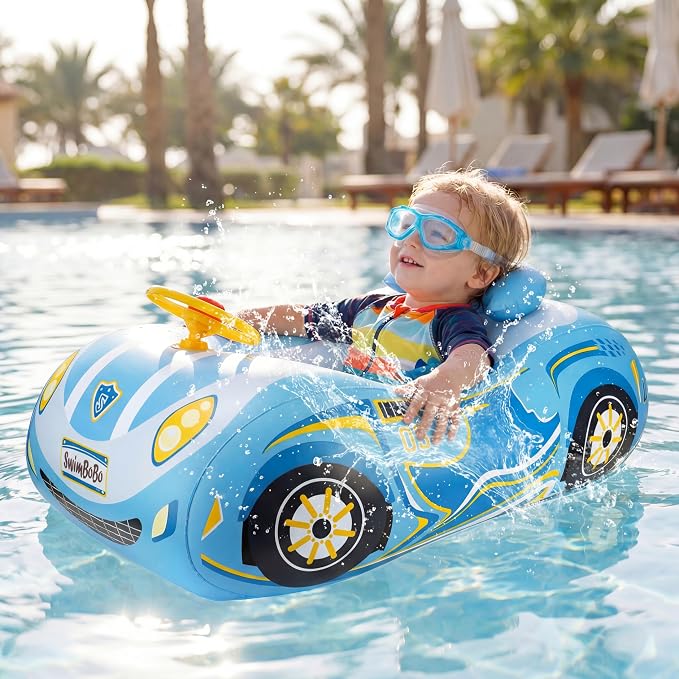 Baby Pool Float Toddler Floaties 3D Car Baby Float for 12-48 Months Inflatable Heavy Duty 0.35mm PVC Seat Boat Pool Toys Float No Flip Swimming Floaties for Boys&Girls1-5 Years