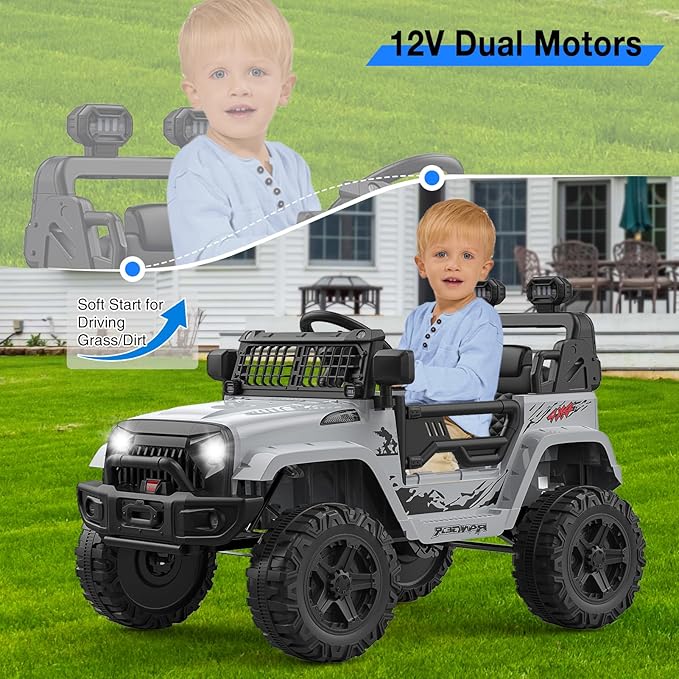 GarveeLife 12V Kids Electric Ride On Truck Car w/Parent Remote Control, Spring Suspension, LED Lights & AUX Port | Outdoor Ride Toy for Boys Girls