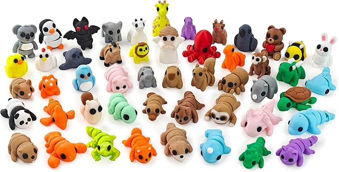 50 pcs Animal Figurines, 3D Printed Animal Figurines Set, Articulated, Party Favors, Pocket Fidget Toys Bulk, Goodie Bag Stuffers, Exchange Gifts, Desk Pets, Classroom Rewards for Kids