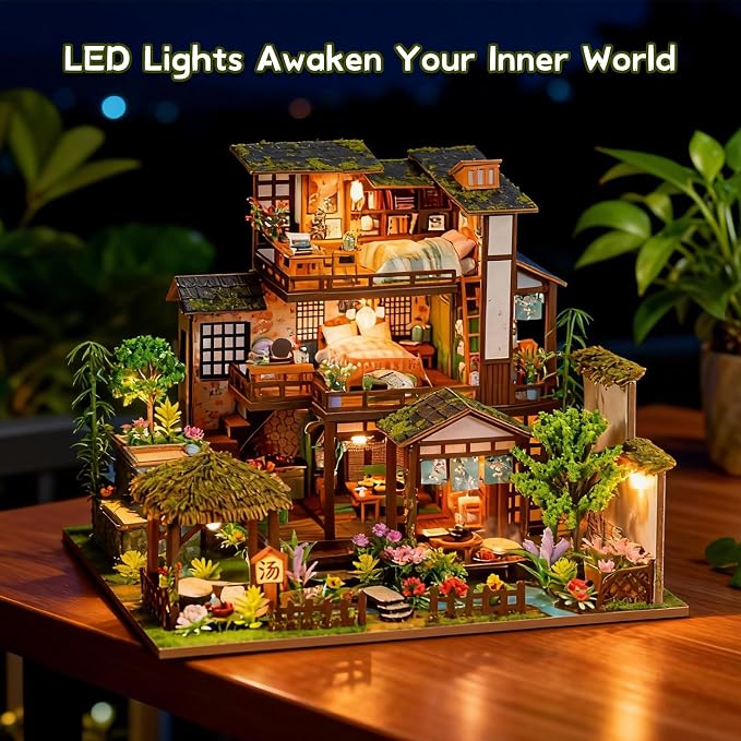 DIY Miniature House Kit, Dollhouse Kit, 3D Wooden Puzzles Bookshelf Craft Kits, Mini Doll House Building Kit for Adults Teen(Garden Cottage)
