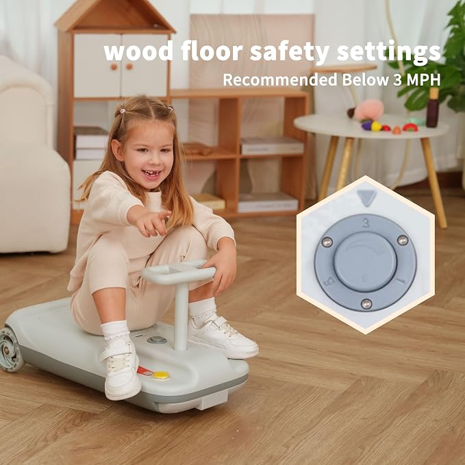 Kids Clean Car Ride-On Go Kart with Detachable Mop, Cleaning Fun 3-in-1 Electric Ride-On Toy for Kids Ages 3+, Parent-Controlled Speed Lock, Soft Start, Rechargeable 12V Battery, Indoor Outdoor, Gray