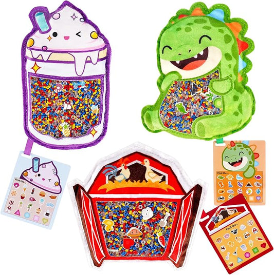 Joyreal Hide and Seek Busy Bag- 3 Pack Seek and Find Hidden Object Game, Sensory Hidden Object Search Problem Solving Travel Game for Kids 3+, Including Alphabet, Food, Fish, Animal