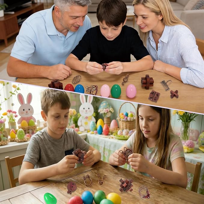 24 Pcs Brain Teaser Puzzles for Adults - Metal & Wooden 3D IQ Test Logic Game, Unlock Interlocking Brain Puzzle Toys for Teens Kids, Smart Educational Desk Toy for Mind Challenges