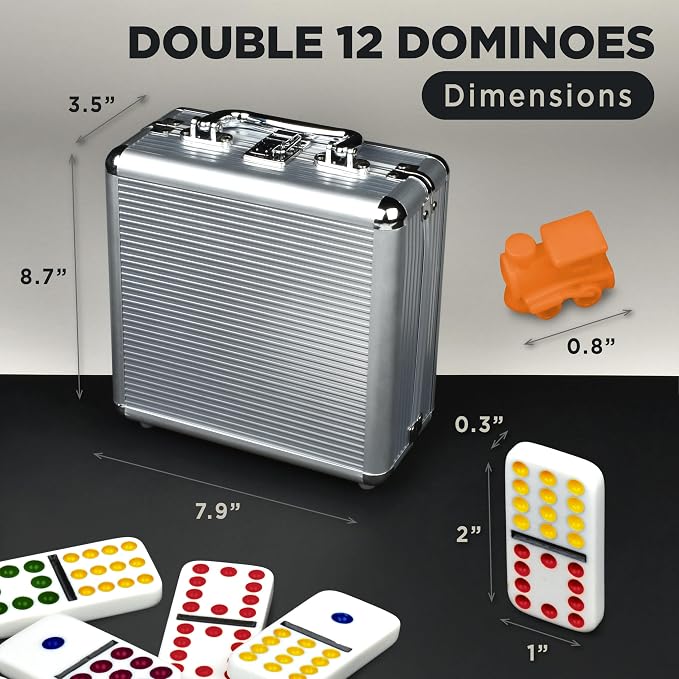 Queensell Mexican Train Dominoes Set with Wooden Hub, Domino Tile Board Games - Double 12 Dominos Set for Family Game Night for Adults and Kids Ages 8 and up (Double 12)