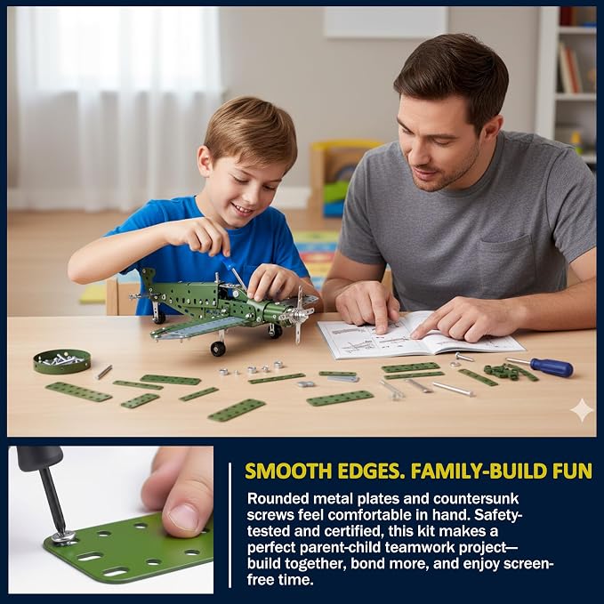 Metal Model Airplane Building Toys for Boys & Girls Ages 8-16, 285 Pieces DIY STEM Construction Kits, Educational Engineering Science Plane Set, Vintage Aircraft Vehicle Gift for Kids & Adults