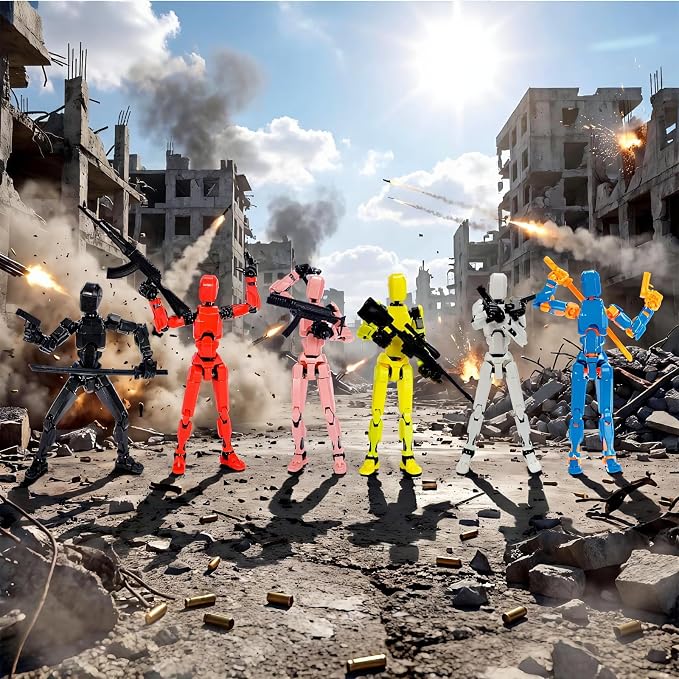 6 Packs T13 Action Figure Set (Assembly Completed), 3D Printed Multi-Jointed Movable Dummy 13，Titan13 Action Figure, Action Figure Desktop Decorations for Game Lovers Toy, Christmas Birthday Gift