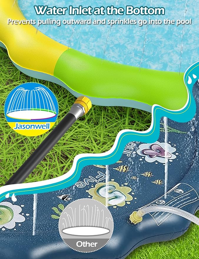 Jasonwell Splash Pad Sprinkler for Kids Splash Play Mat Outdoor Water Toys Inflatable Splash Pad Baby Toddler Pool Boys Girls Children Outside Backyard Dog Sprinkler Pool Age 1 2 3 4 5 6 7 8 9 3XL