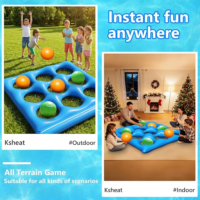 Giant Tic-Tac-Toe Pool Toys Games Set, Inflatable Pool Tic-Tac-Toe Game Float with 10 Balls, 2-10 Players Floating Pool Toys for Kids, Fun Pool Games Party Beach Toy for Teens Adults & Family