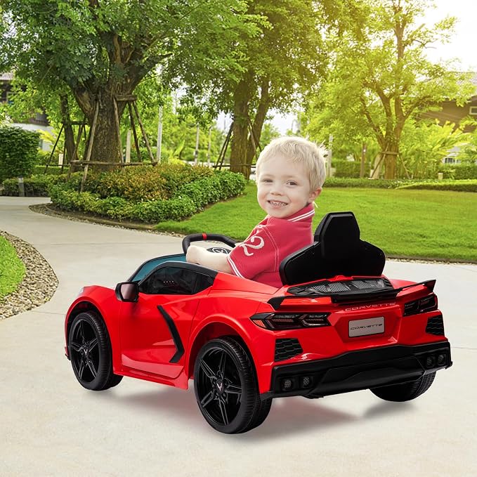 Garvee 12V Kids Ride on Car Licensed Corvette Toddlers Electric Sports Car Ride on Toy with Remote Control, Visual Dashboard, LED Lights, Music for Boys & Girls, Red