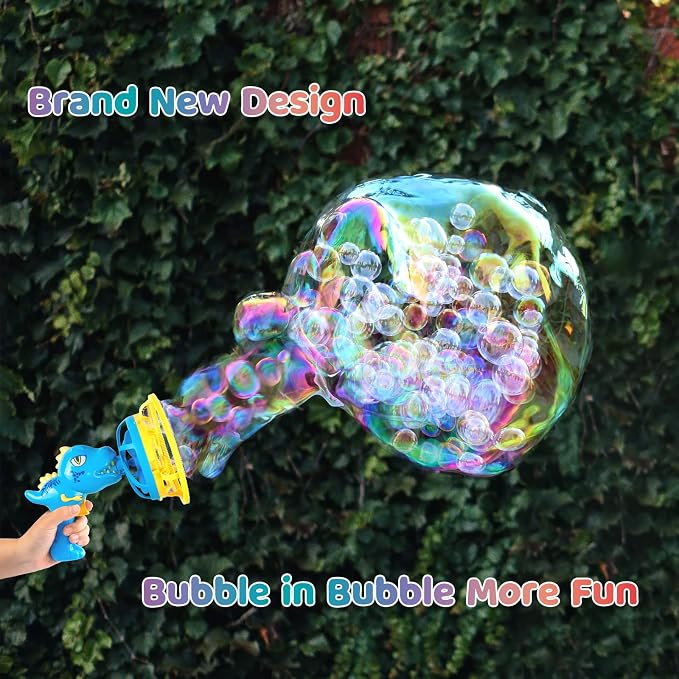 Bubble Gun Bubble Machine Dinosaur Bubble Blower Toy for Kids and Toddlers Bubble in Bubble Gun Party Favors Birthday Christmas Easter Gift for 3 4 5 6 7 8 9 Years Old Boys and Girls (Blue)