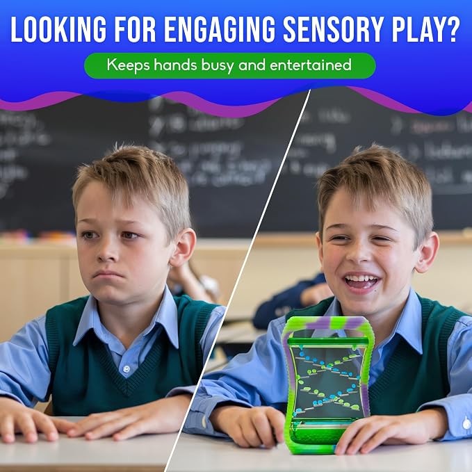 BUNMO Sensory Toys Liquid Motion Bubbler - Calming Fidget Toy for Kids & Adults - Sensory Bottles - Textured Silicone Bubble Timer with Mesmerizing Liquid Flow - Large Glow