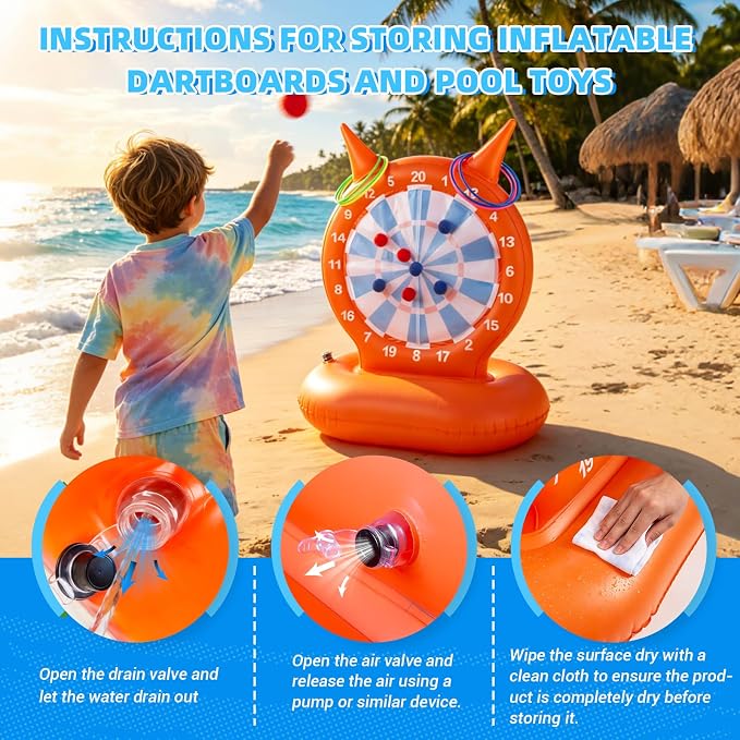 Kids Pool Toys Games, 2-in-1 Inflatable Dart Board Ball and Ring Toss Water Game, Fun Summer Swimming Pool Party Beach Lawn Outdoor Camping Party Float Games for 3-12 Yrs Boys Girls Teen Adult Family