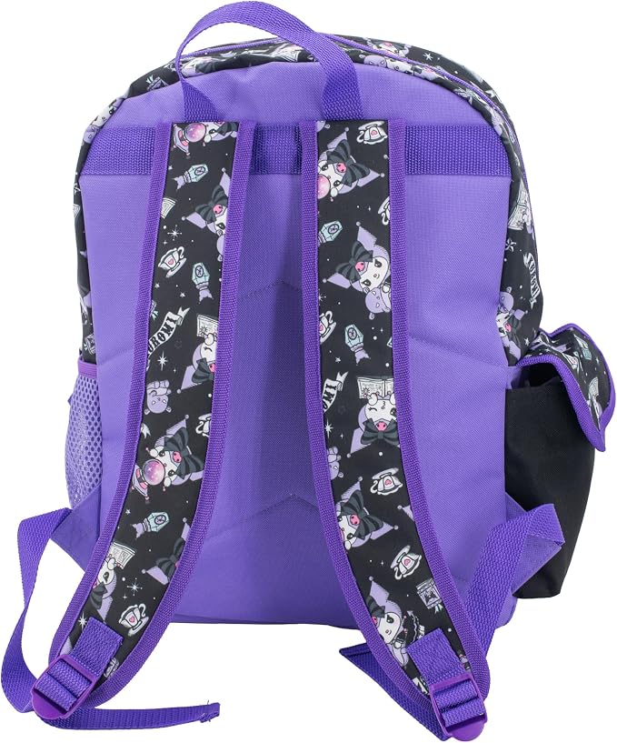 AI ACCESSORY INNOVATIONS Sanrio’s Hello Kitty Backpack for Girls, 16 Inch Kuromi, Kawaii School Bag with Flip Sequins & 3D Molded Front Pocket, Black