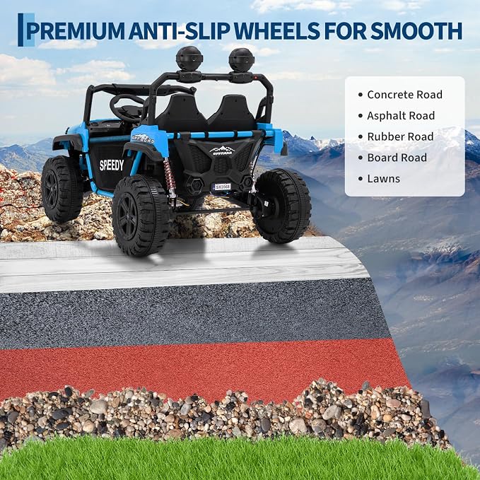 2 Seater Ride on Car for Kids, 24V Ride on Toy, Fast 4.97MPH Truck, 4WD Kids Electric Vehicles with Remote Control, Spring Suspension, Front & Behind LED Lights, Dual Storage, 3 Speeds, Music, Blue