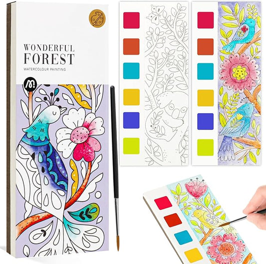 JCREN Watercolor Painting Books, Pocket Watercolor Painting Coloring Kit, Paint with Water Bookmarks Travel Activity Party Favors for Kids Toddlers Gifts for Boys and Girls