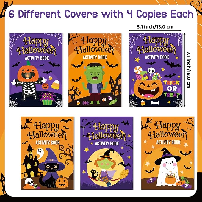 Halloween Activity Books for Kids - 24Pcs Happy Halloween Mini Games Coloring Book Set Bulk Mazes Word Search Word Scramble Games for Classroom DIY Art Gifts Trick or Treat Holiday Party Favors