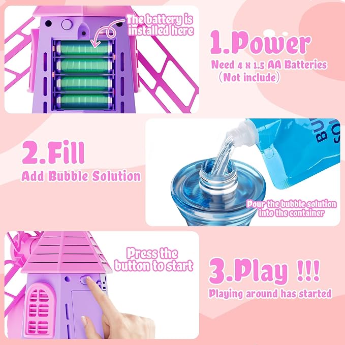 Windmill Bubble Machine for Kids, 51" Adjustable Height Standing Bubble Maker with Lights & Music, 10-Hole Battery Operated Bubble Blower with 130ml Tank, Outdoor Backyard Party Toys for Toddlers