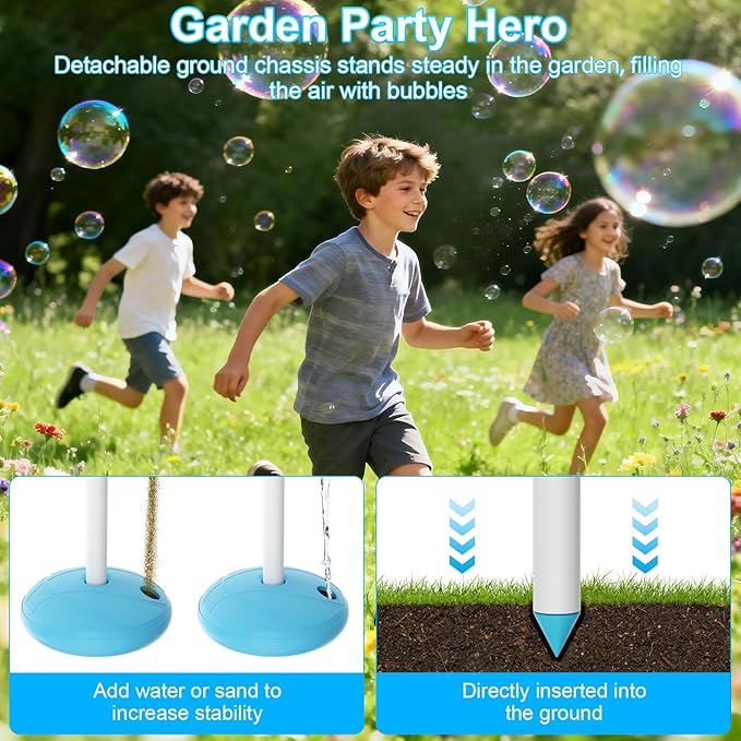 Bubble Machine for Kids, Bubble Torch, Rechargeable Automatic Bubble Machine with Lights Music, 3-Level (20 to 47 in) Adjustable Height Standing Bubble Blower for Outdoor Party Wedding Garden