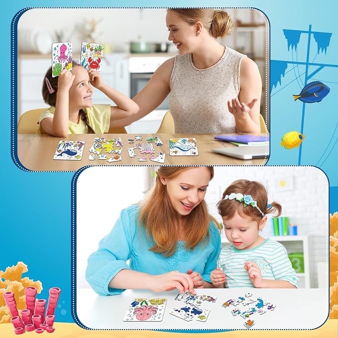 Realspring 24 Pack Under The Sea Color Your Own Jigsaw Puzzles for Kids 3-5, 4-6, 6-8, Coloring Crafts DIY Paper Puzzles Party Favors Gifts for Toddler Children Learning Education Toys