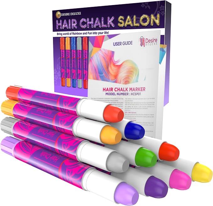 Desire Deluxe Girls Gifts Hair Chalk - 10 Temporary Washable Color Pens for Kids, Teenage, Make Up & Dress Up Colourful Styles Set Toy for Christmas, Birthday, Halloween Accessories, Party Activities