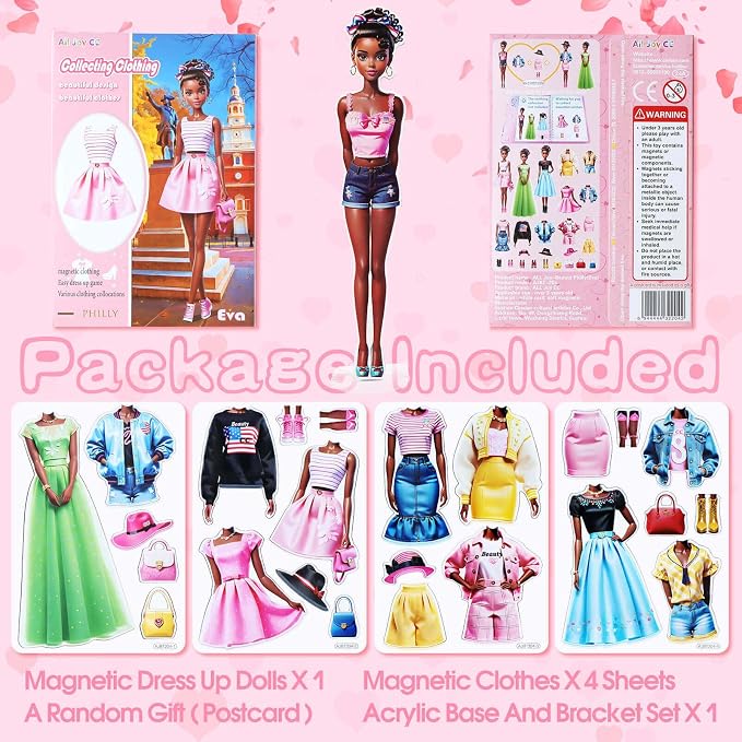PainZieteg Magnetic Dress Up Dolls, Magnetic Princess Dress Up Paper Dolls, Magnetic Dress Up Dolls for Girls Ages 4-10 Learning Created Imagine Set Birthday Gift (Eva)