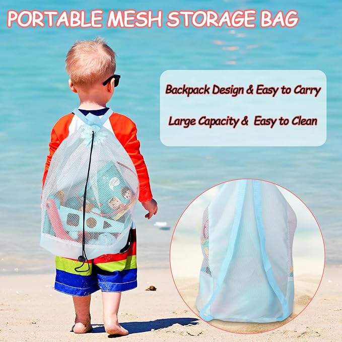 LUCKFUTURE Beach Toys, 25 Pcs Sand Toys Set for Kids Including Water Gun, Sifting Funnel, Bucket, Watering Can, Sand Molds & Mesh Beach Toy Bag, Sandbox Toys for Toddlers 3-12