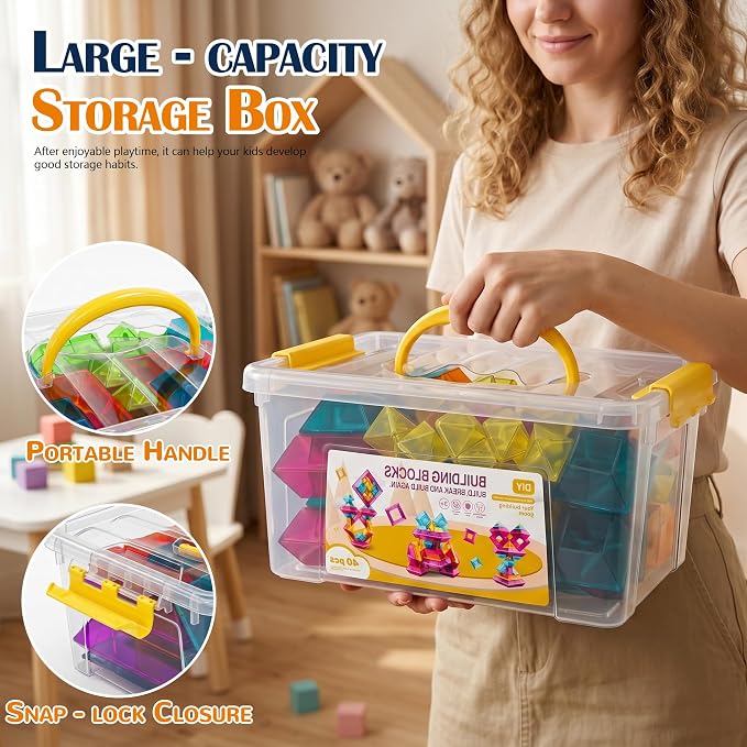 Building Blocks Set for Toddlers 2-5,40Pcs 3D Transparent Blocks Toys,DIY Pyramid Stacking Toy for Toddlers 2 3 4,STEM Preschool Learning Blocks for Kids,Sensory Gifts for Age of 1-3 2-4 Boys&Girls