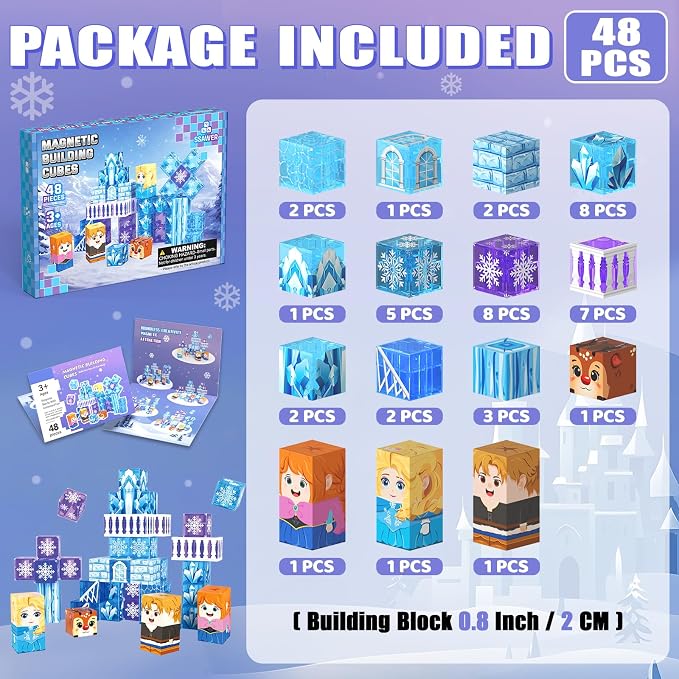 48 PCS Magnetic Blocks Building Toys for Kids Ages 4-8, Magnetic Cubes, STEM Sensory Toys for Boys & Girls, Christmas Birthday Gifts for Kid Ages 3+